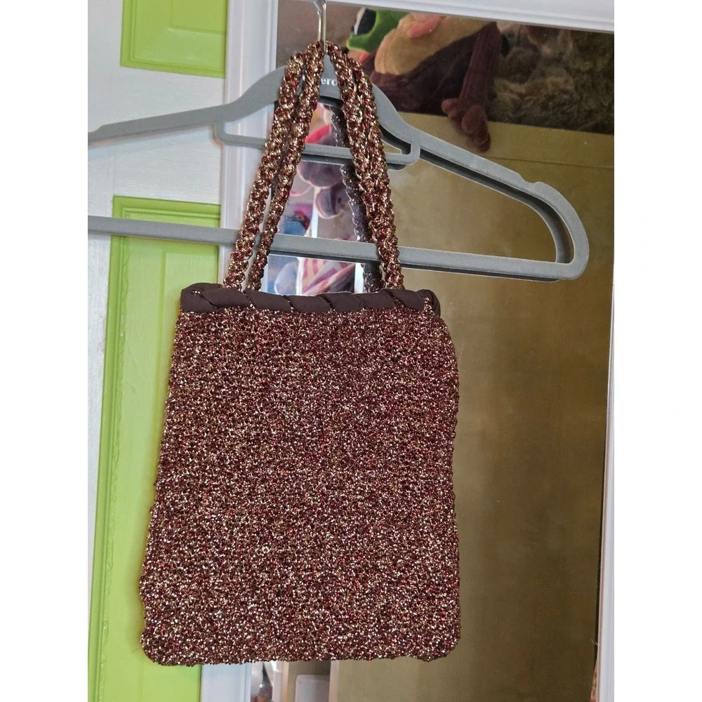 J. Jill Re:Crafted‎ Bronze Metallic Crochet Floral Mini Tote Bag NWT Limited Ed